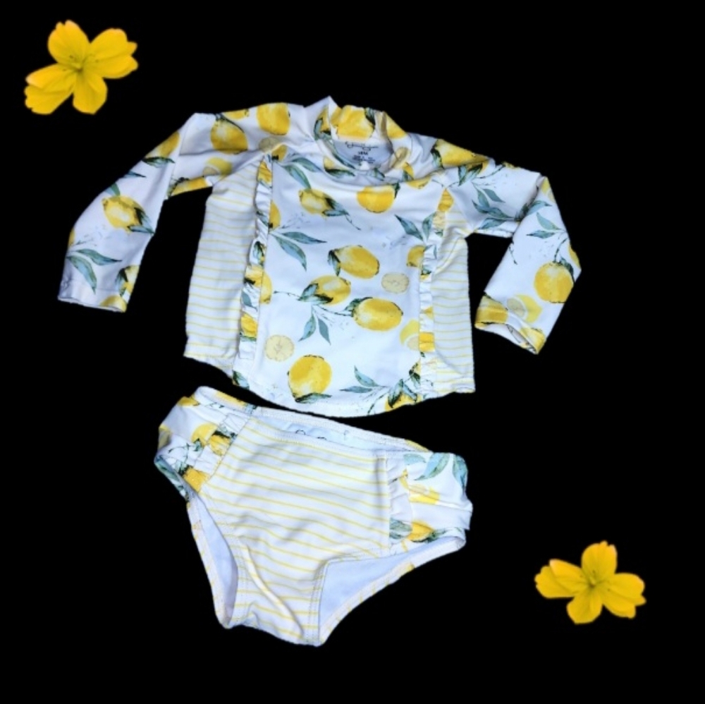 SWIMSUIT - 2 PC - JESSICA SIMPSON - LEMON PRINT - 18 Mo - Long Sleeve - Toddler